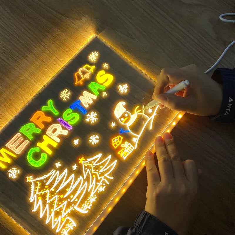 Light up Acrylic Message Board Rewritable DIY Children'S Glowing Drawing Board Message Lamp with 7 Colorful Pens